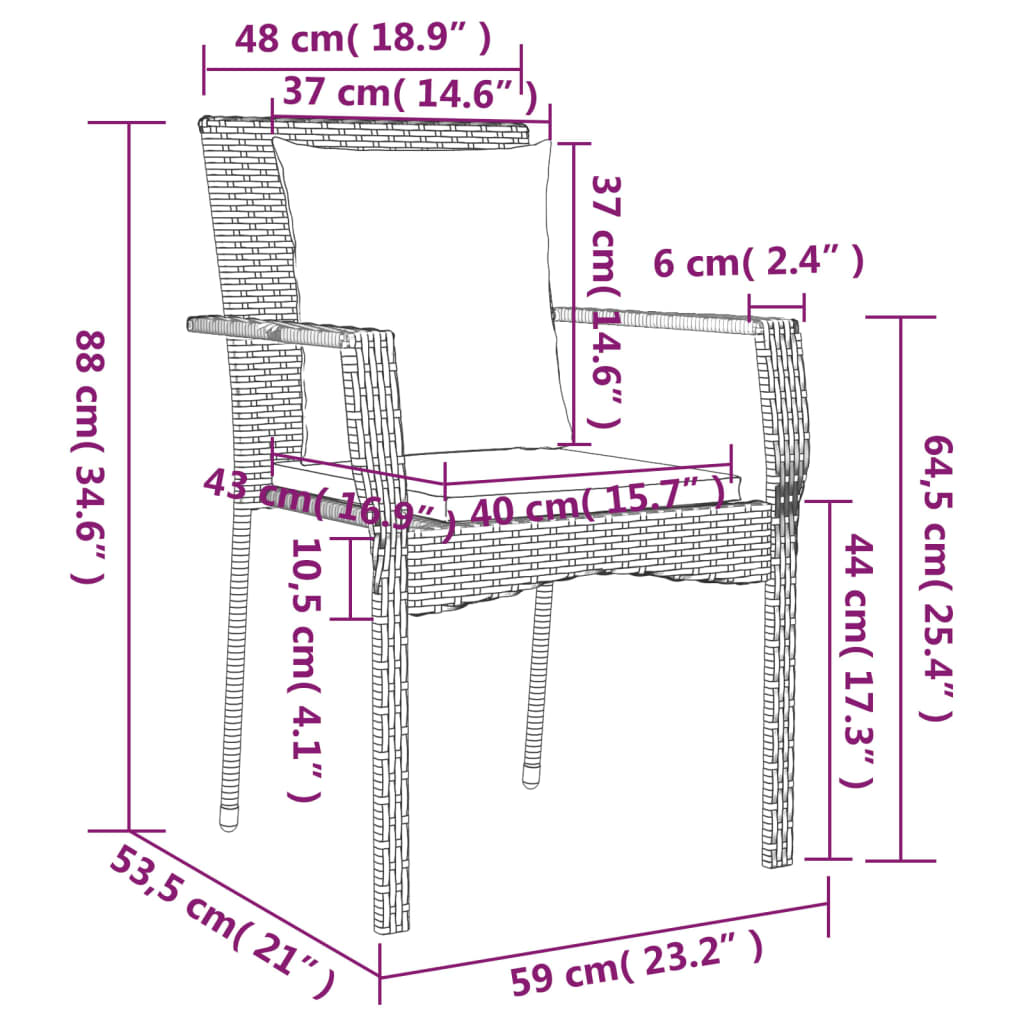 Set comedor de jardín 5 piezas con cojines ratán sintético gris - Vetonek