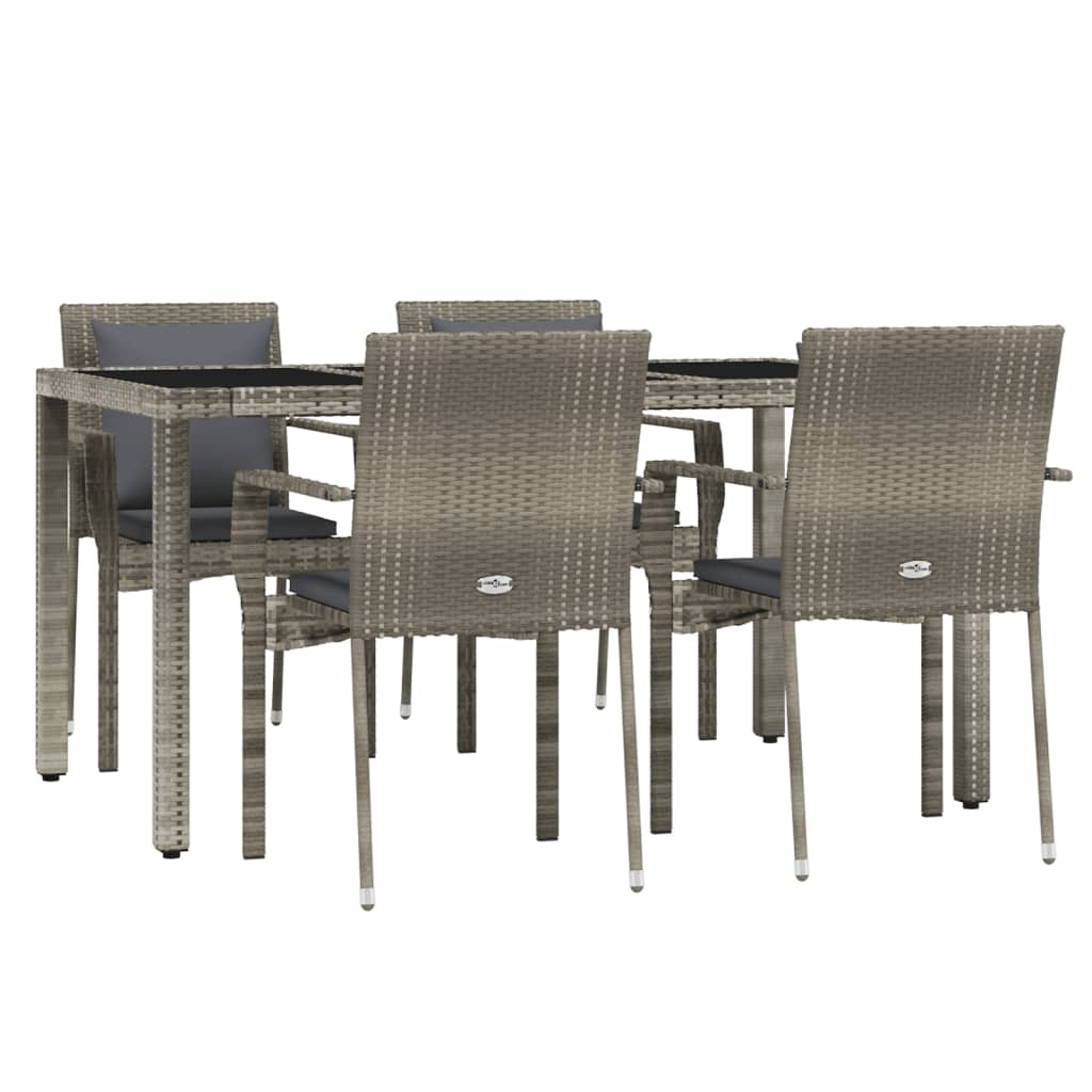 Set comedor de jardín 5 piezas con cojines ratán sintético gris - Vetonek