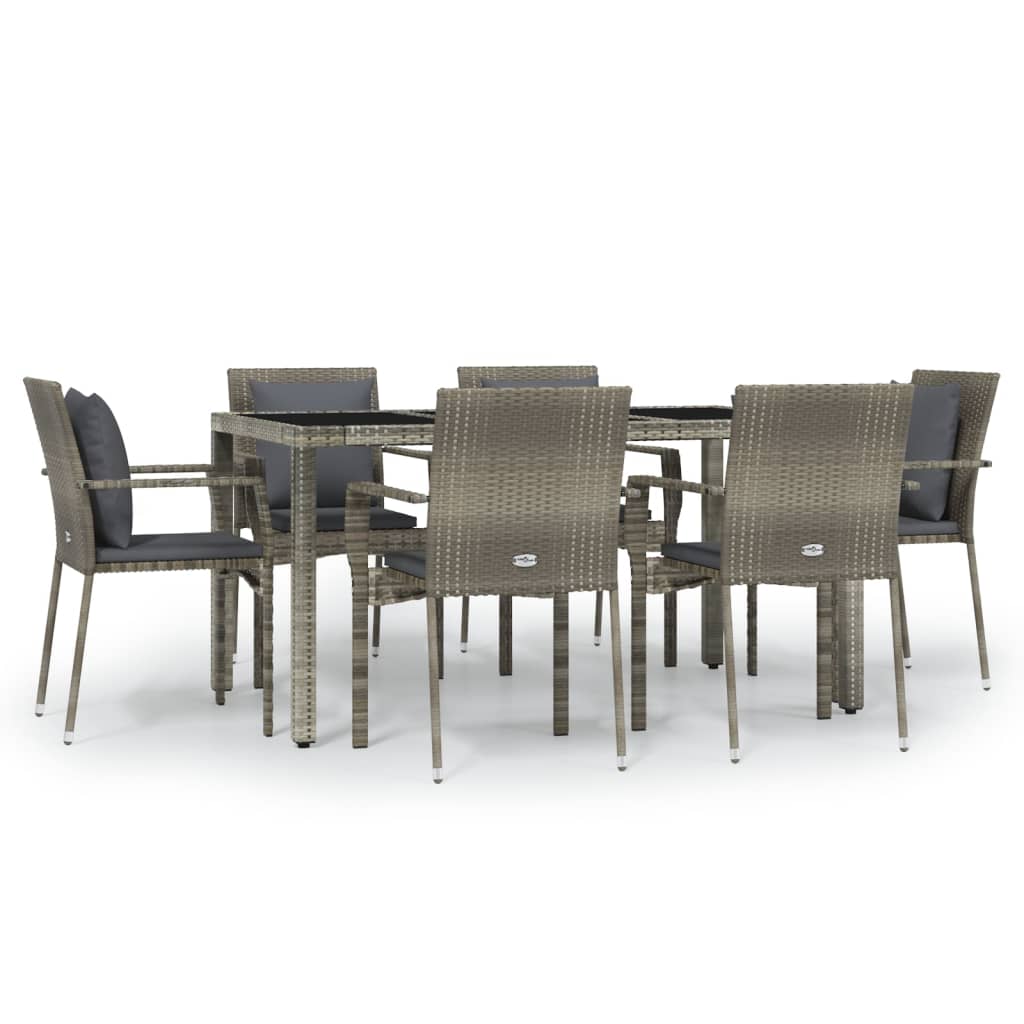 Set comedor jardín 7 pzas y cojines ratán sintético gris - Vetonek