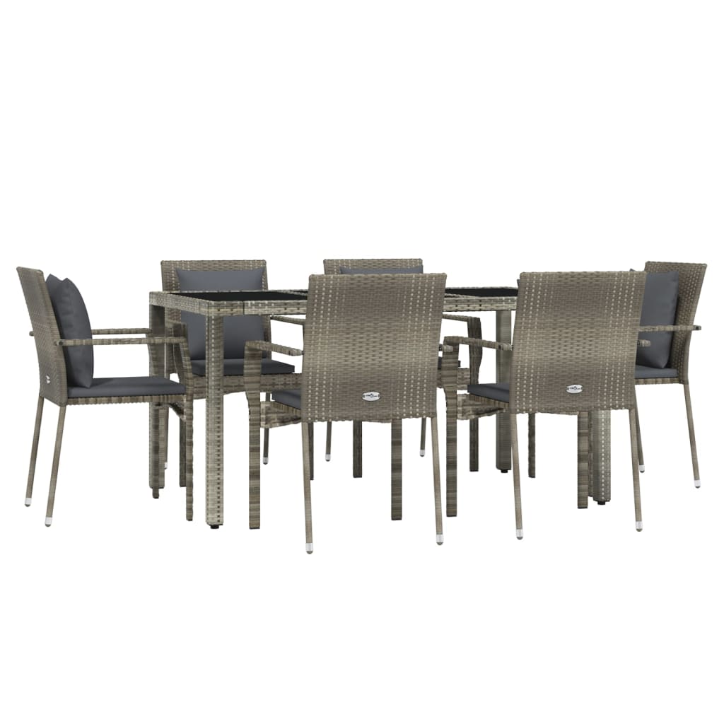 Set comedor jardín 7 pzas y cojines ratán sintético gris - Vetonek