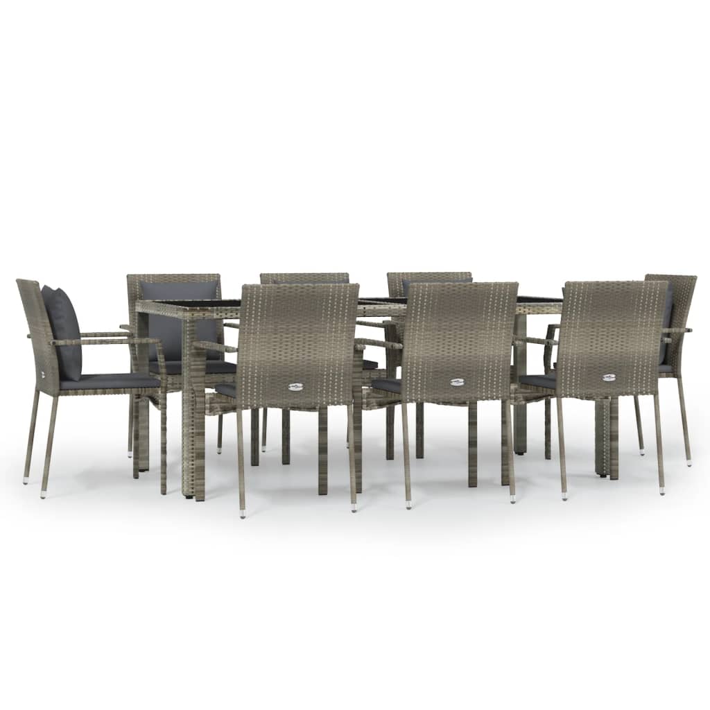 Set comedor jardín 9 pzas y cojines ratán sintético gris - Vetonek