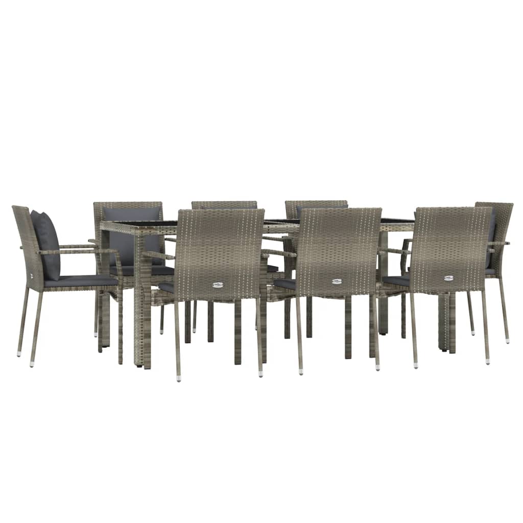 Set comedor jardín 9 pzas y cojines ratán sintético gris - Vetonek