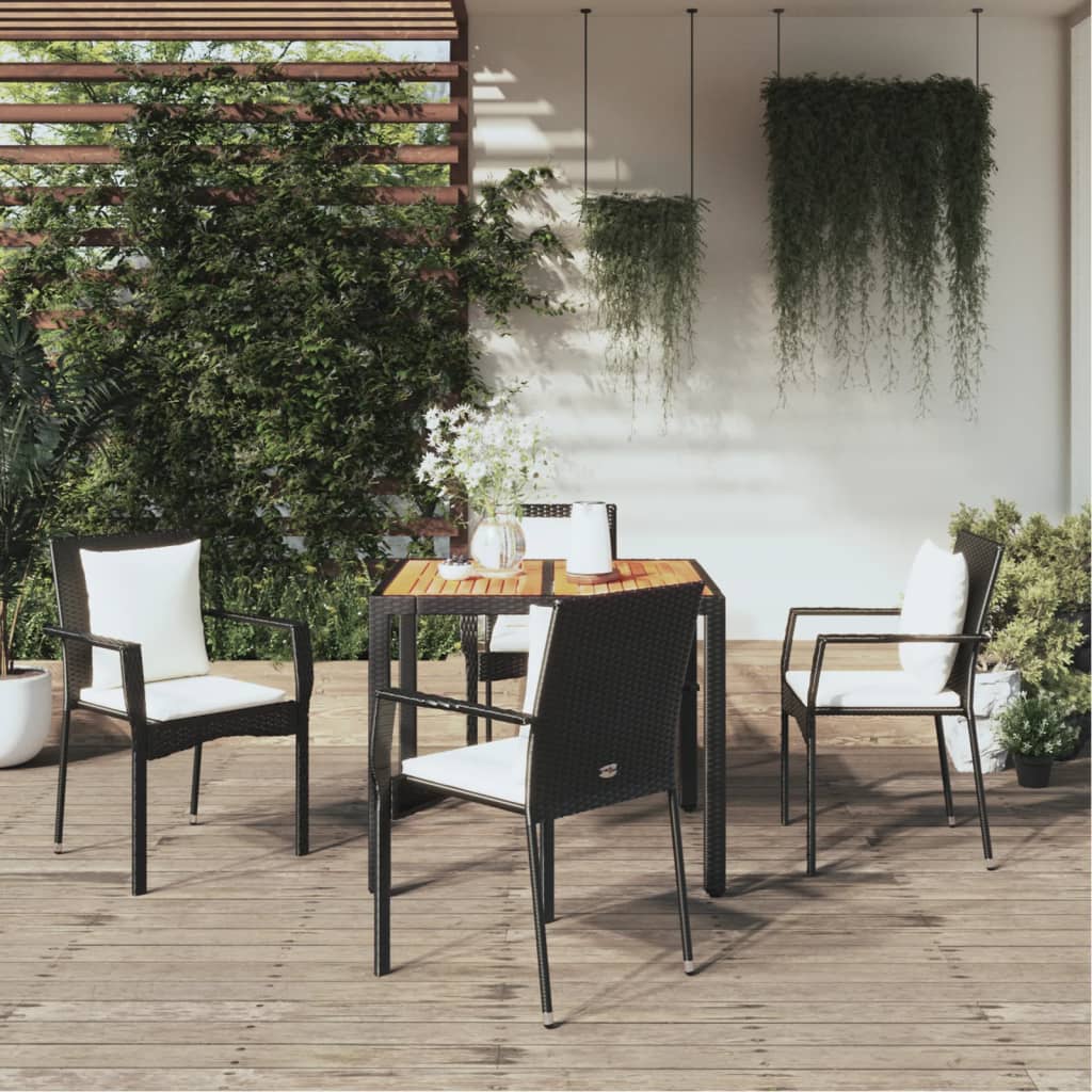 Vetonek Set de muebles jardín 5 pzas con cojines ratán sintético negro