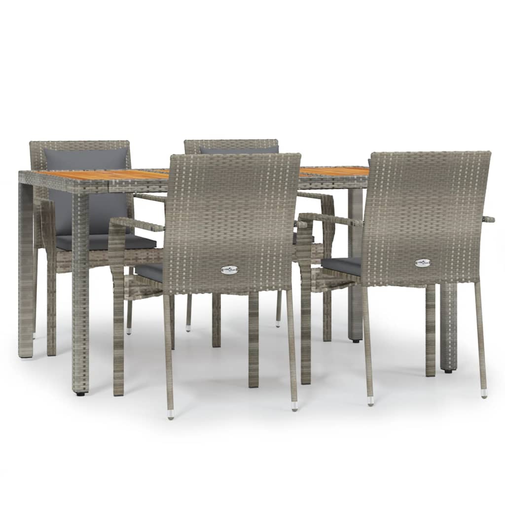 Set comedor de jardín 5 piezas con cojines ratán sintético gris - Vetonek