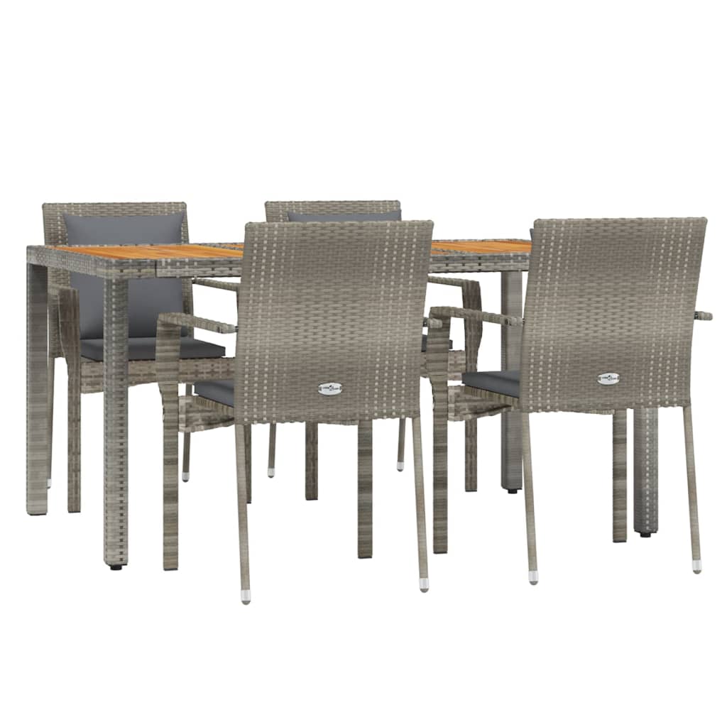 Set comedor de jardín 5 piezas con cojines ratán sintético gris - Vetonek