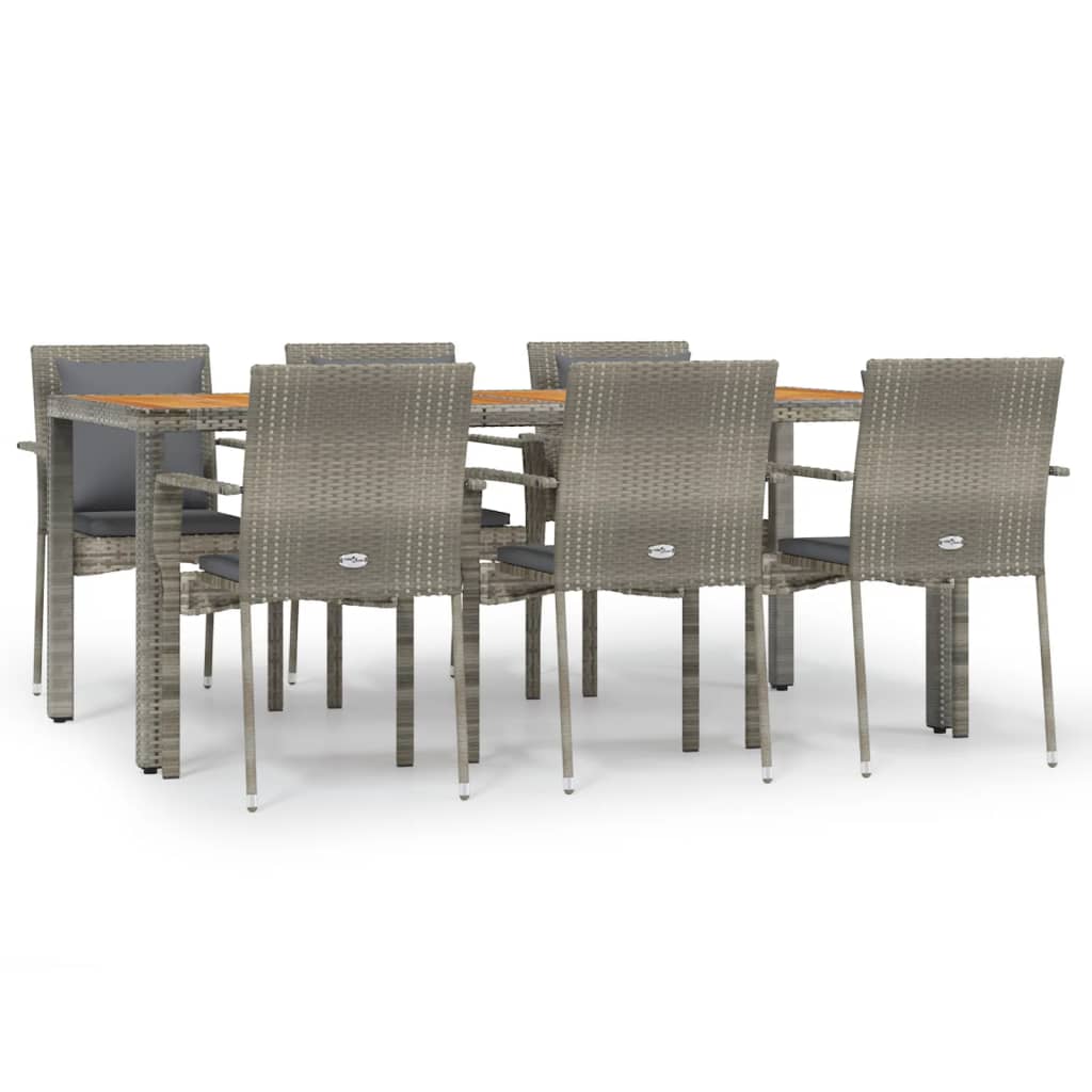 Set comedor jardín 7 pzas y cojines ratán sintético gris - Vetonek