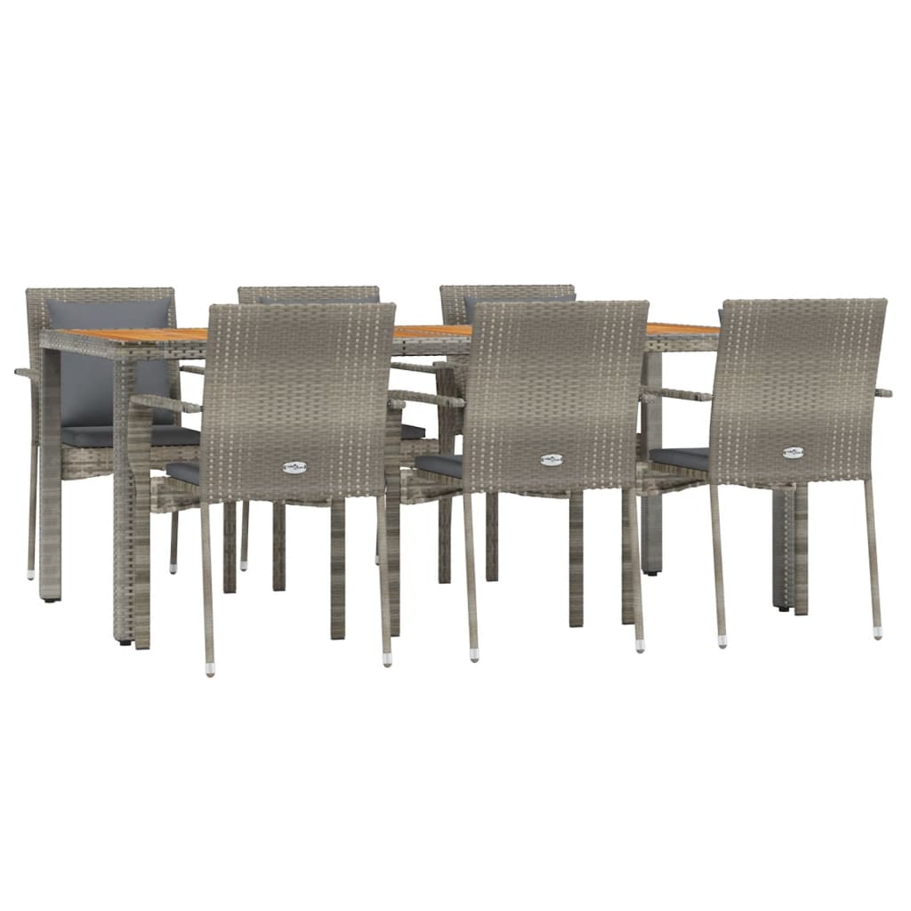 Set comedor jardín 7 pzas y cojines ratán sintético gris - Vetonek