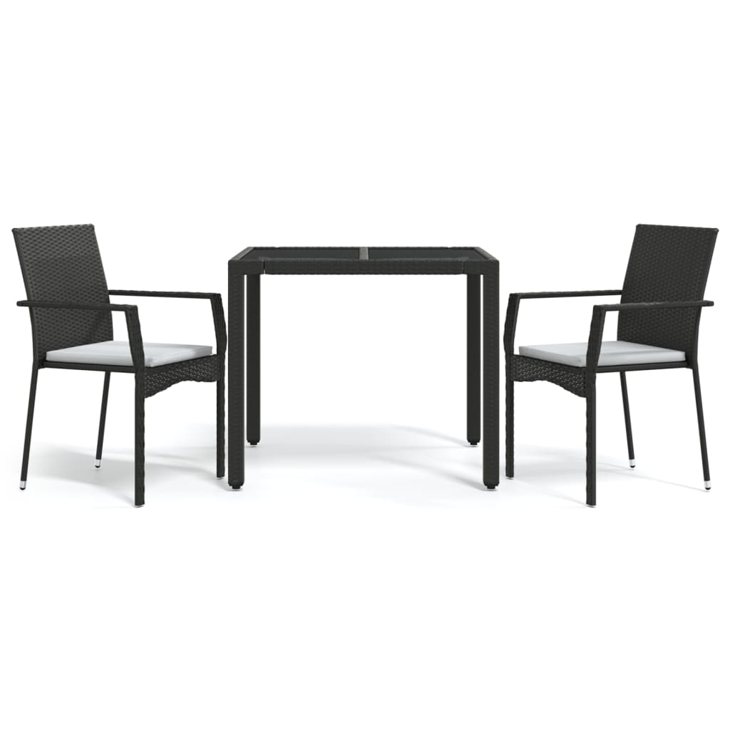 Set comedor de jardín 3 pzas con cojines ratán sintético negro vidaXL