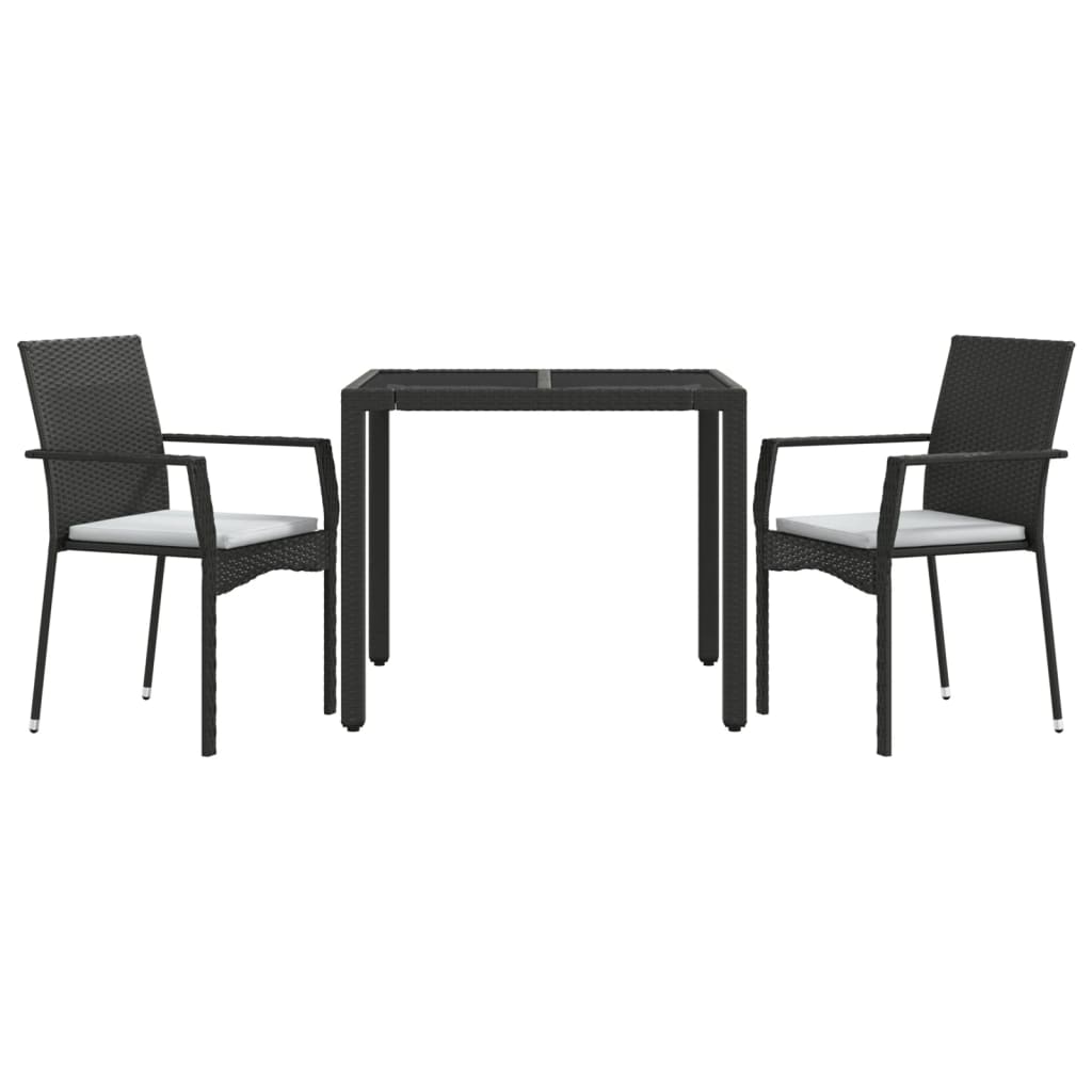 Set comedor de jardín 3 pzas con cojines ratán sintético negro vidaXL