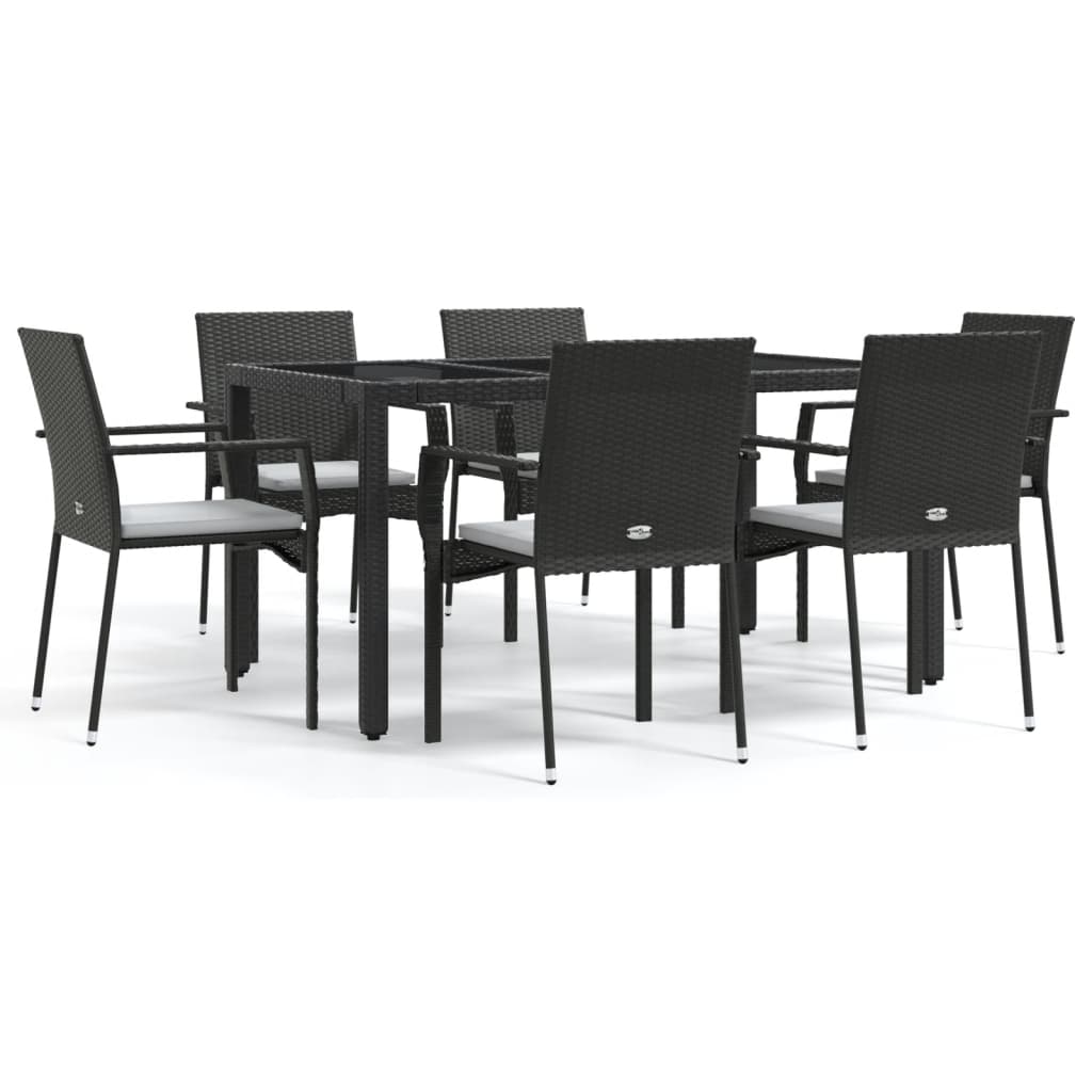 Set de comedor de jardín 7 pzas y cojines ratán sintético negro - Vetonek