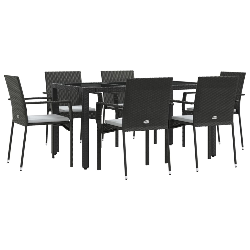 Set de comedor de jardín 7 pzas y cojines ratán sintético negro - Vetonek