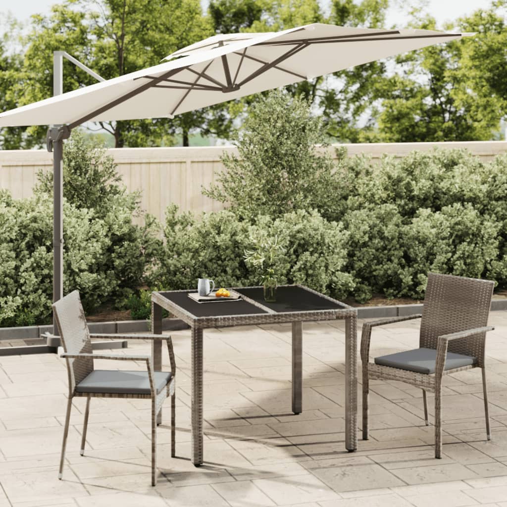 Vetonek Set comedor de jardín 3 piezas con cojines ratán sintético gris