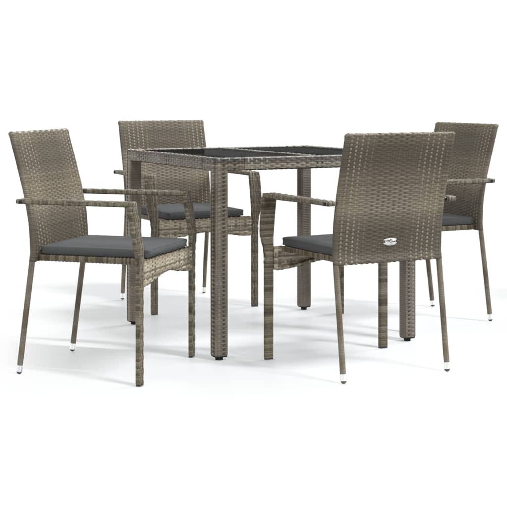 Set comedor de jardín 5 piezas con cojines ratán sintético gris vidaXL