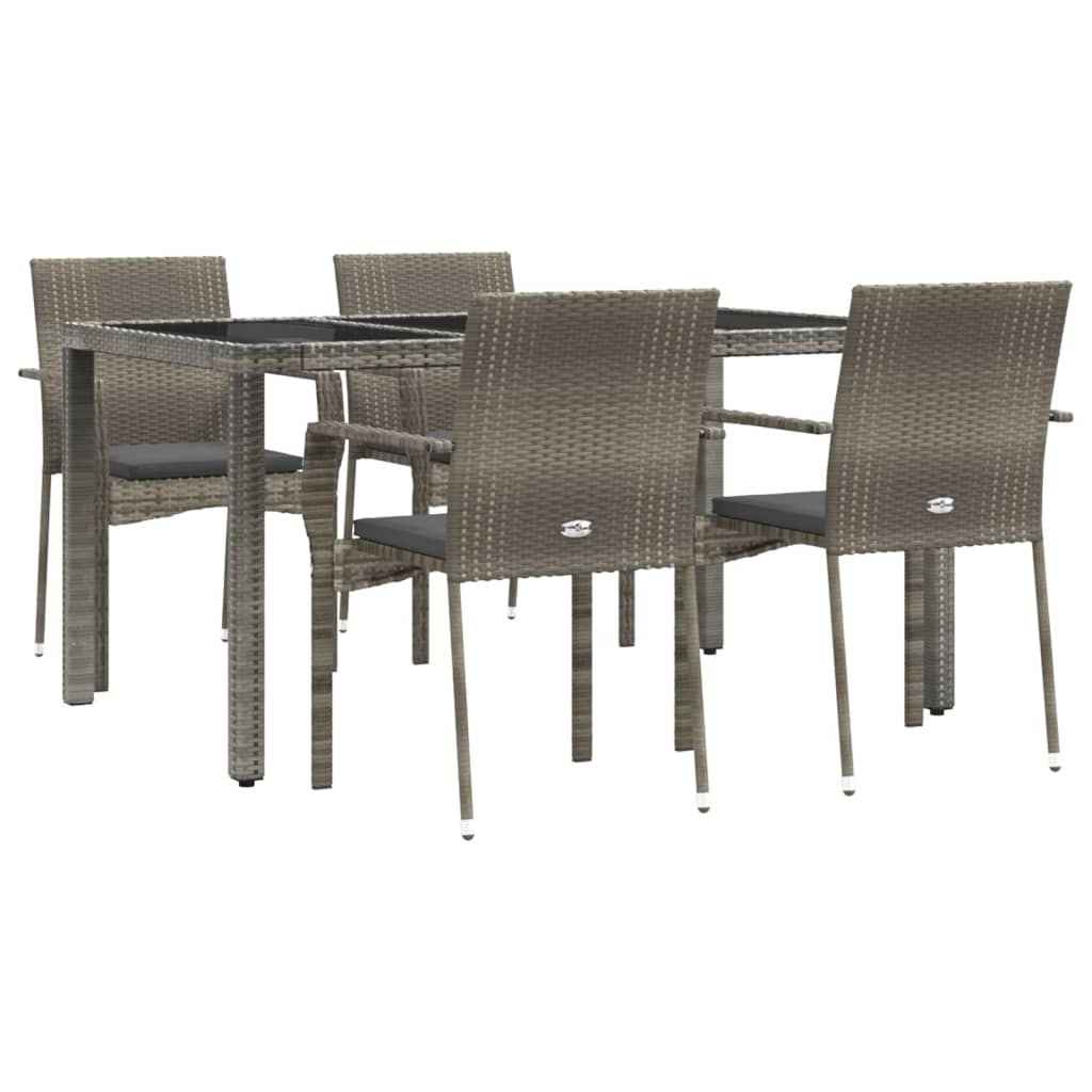 Set comedor de jardín 5 piezas con cojines ratán sintético gris