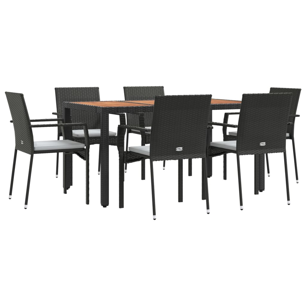 Set de comedor de jardín 7 pzas y cojines ratán sintético negro - Vetonek