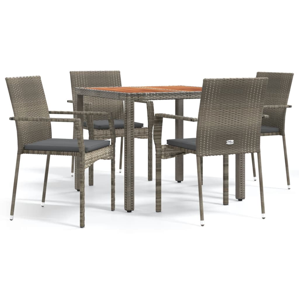 Set comedor de jardín 5 piezas con cojines ratán sintético gris vidaXL