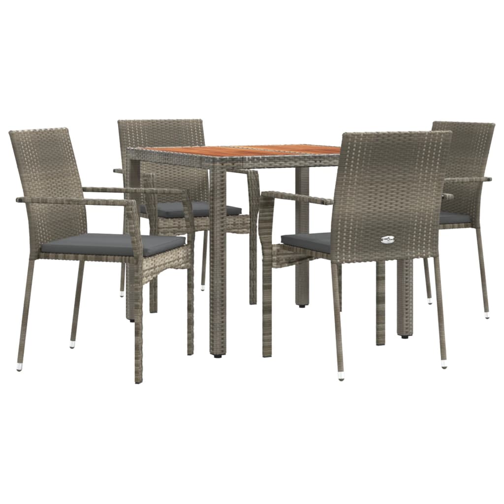 Set comedor de jardín 5 piezas con cojines ratán sintético gris vidaXL