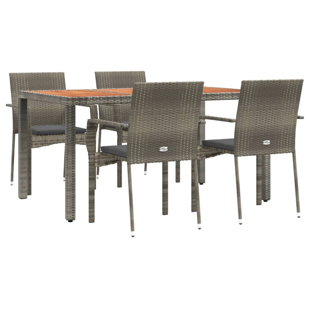 Set comedor de jardín 5 piezas con cojines ratán sintético gris