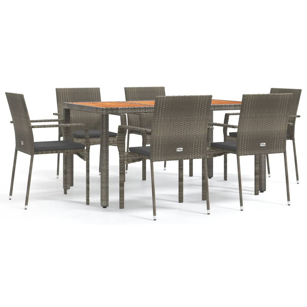 Set comedor jardín 7 pzas y cojines ratán sintético gris vidaXL