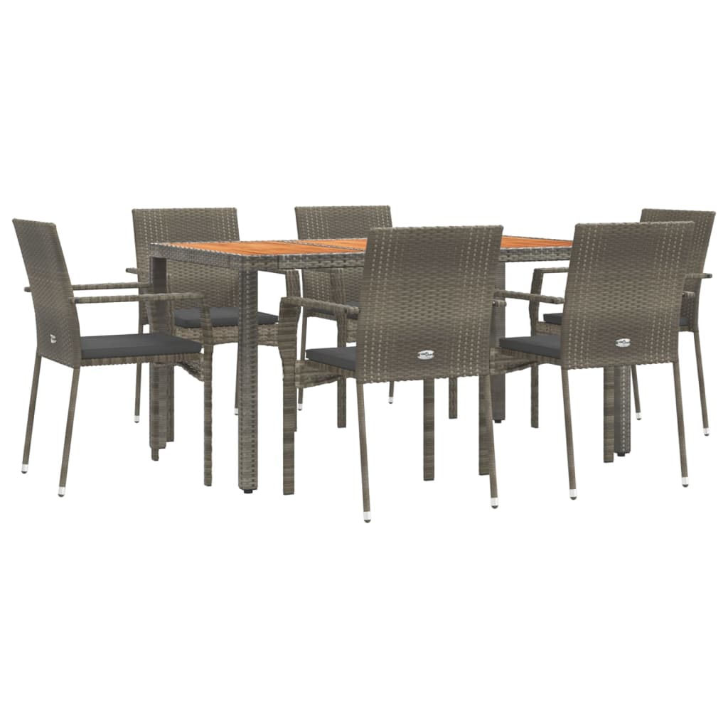 Set comedor jardín 7 pzas y cojines ratán sintético gris vidaXL