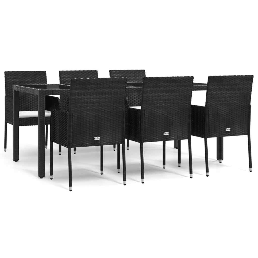 Set de comedor de jardín 7 pzas y cojines ratán sintético negro - Vetonek