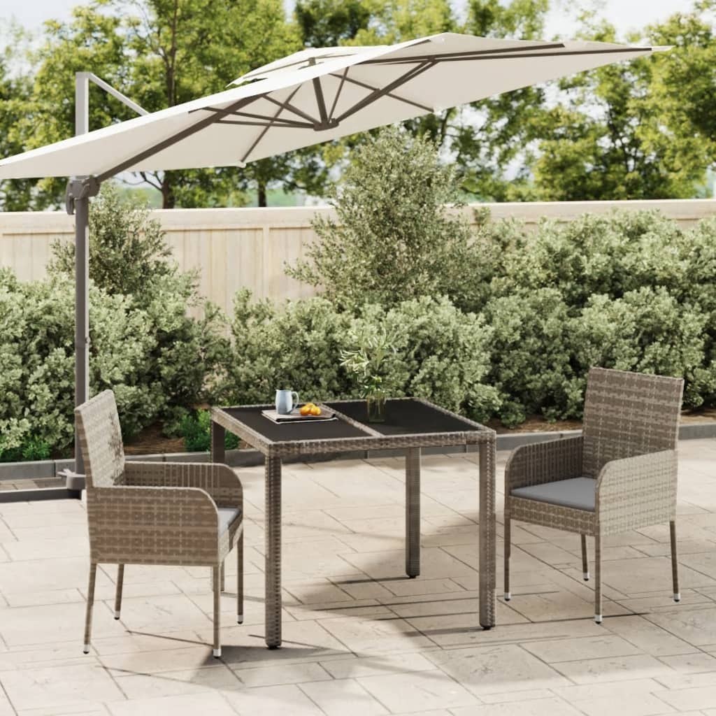 Vetonek Set comedor de jardín 3 piezas con cojines ratán sintético gris