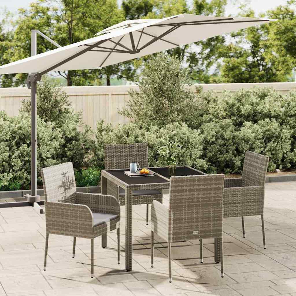 Vetonek Set comedor de jardín 5 piezas con cojines ratán sintético gris