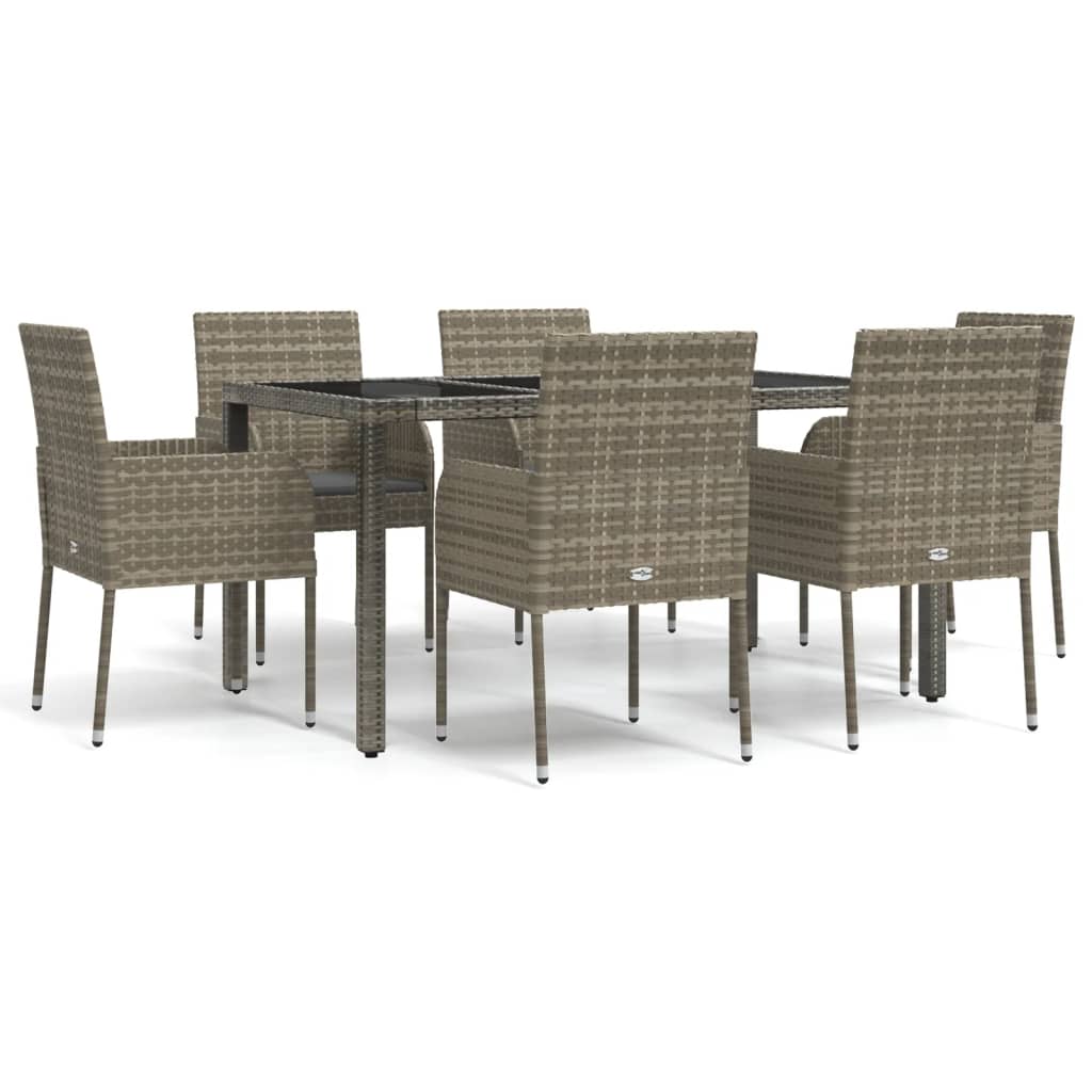 Set comedor jardín 7 pzas y cojines ratán sintético gris vidaXL