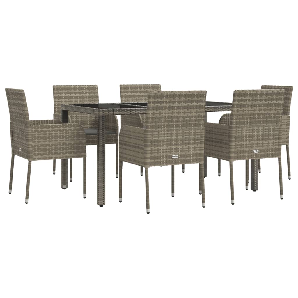 Set comedor jardín 7 pzas y cojines ratán sintético gris vidaXL