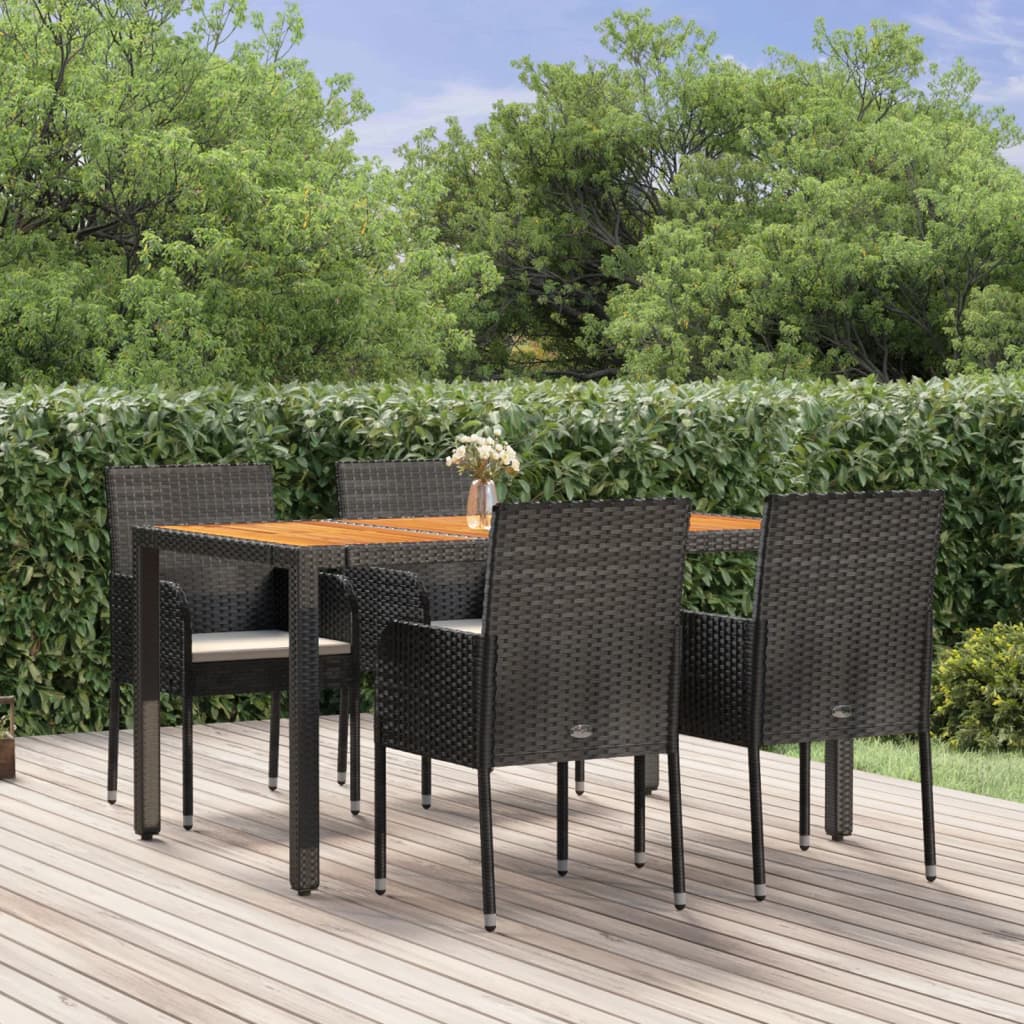 Vetonek Set de muebles jardín 5 pzas con cojines ratán sintético negro