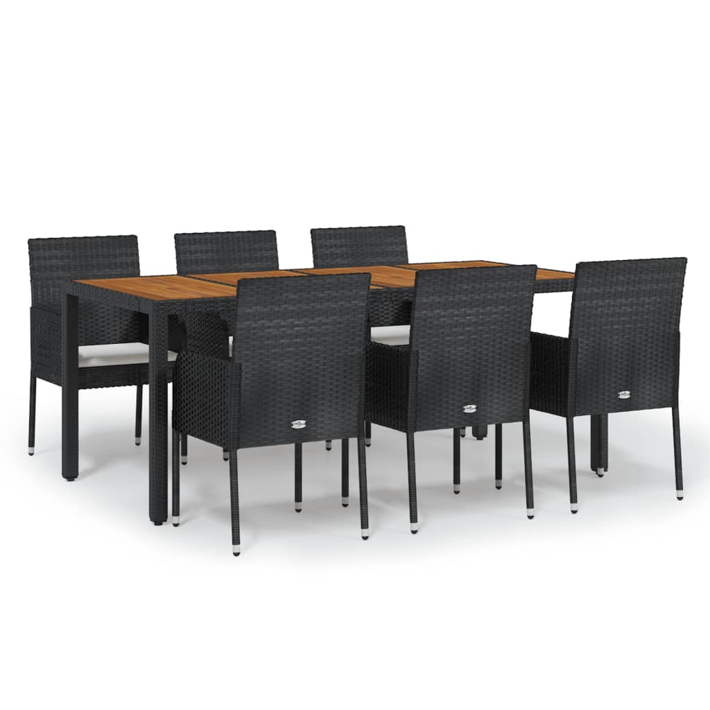 Set de comedor de jardín 7 pzas y cojines ratán sintético negro vidaXL