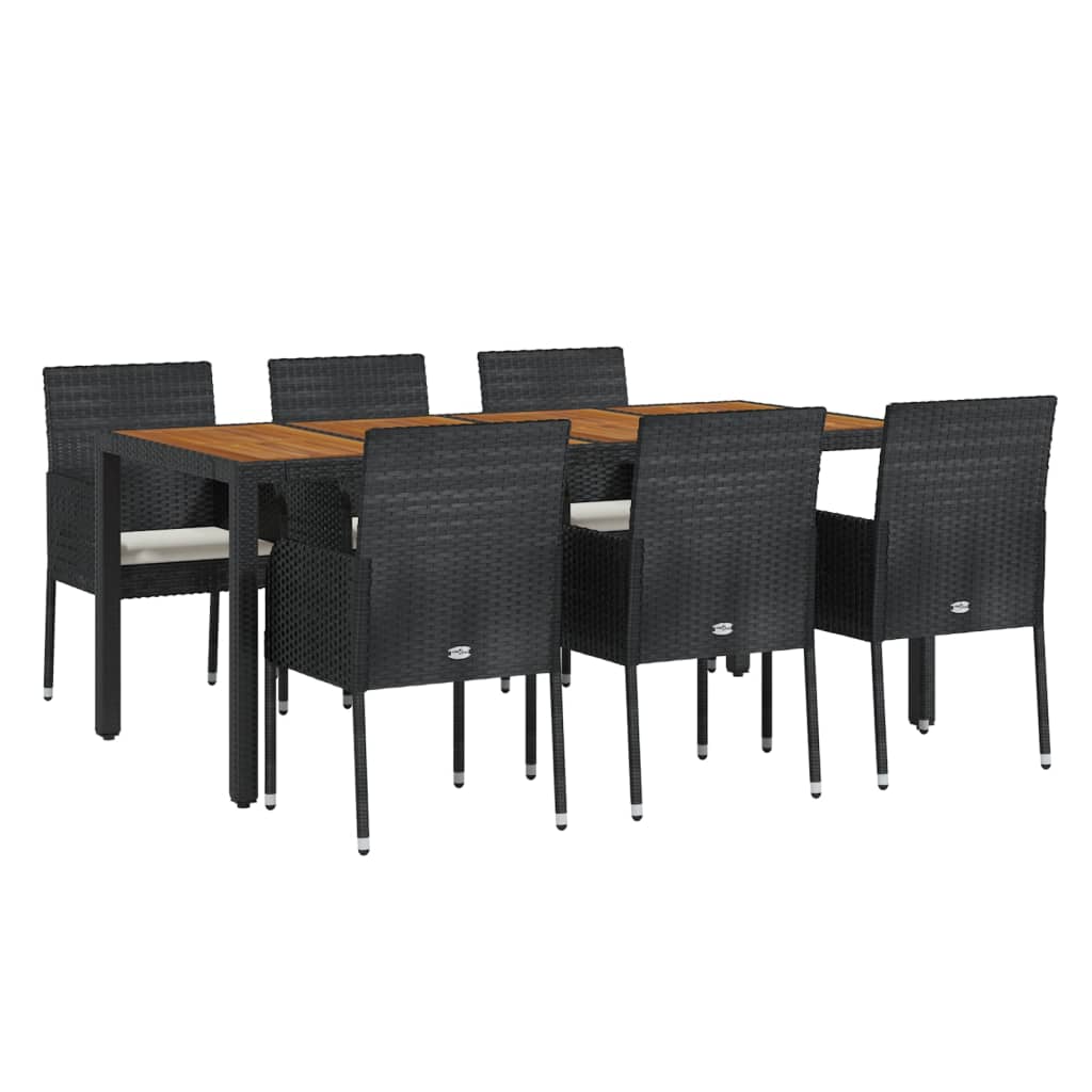 Set de comedor de jardín 7 pzas y cojines ratán sintético negro vidaXL