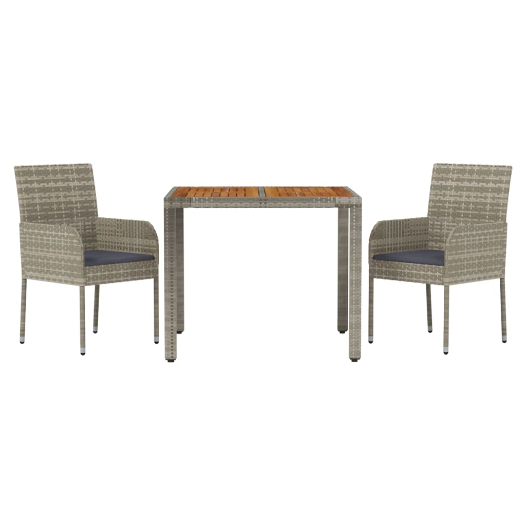 Set comedor de jardín 3 piezas con cojines ratán sintético gris vidaXL