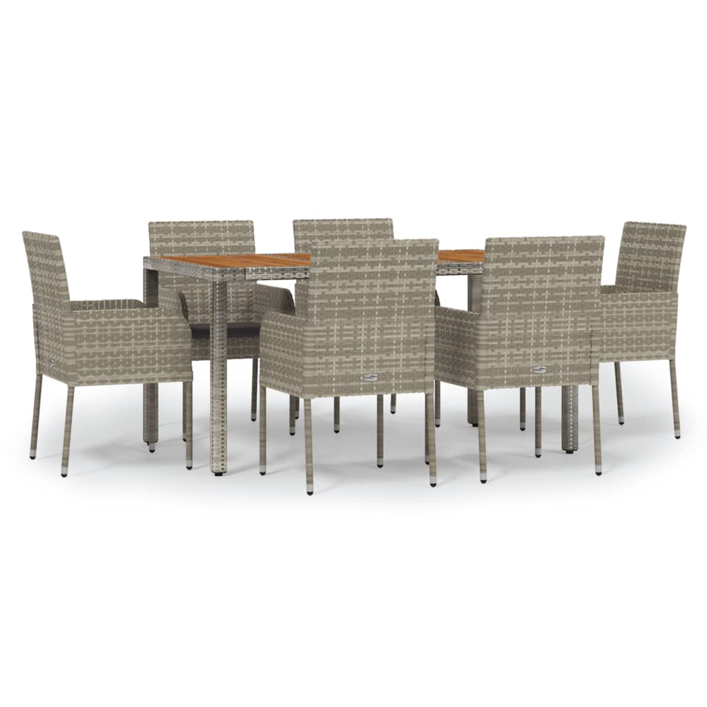 Set comedor jardín 7 pzas y cojines ratán sintético gris vidaXL