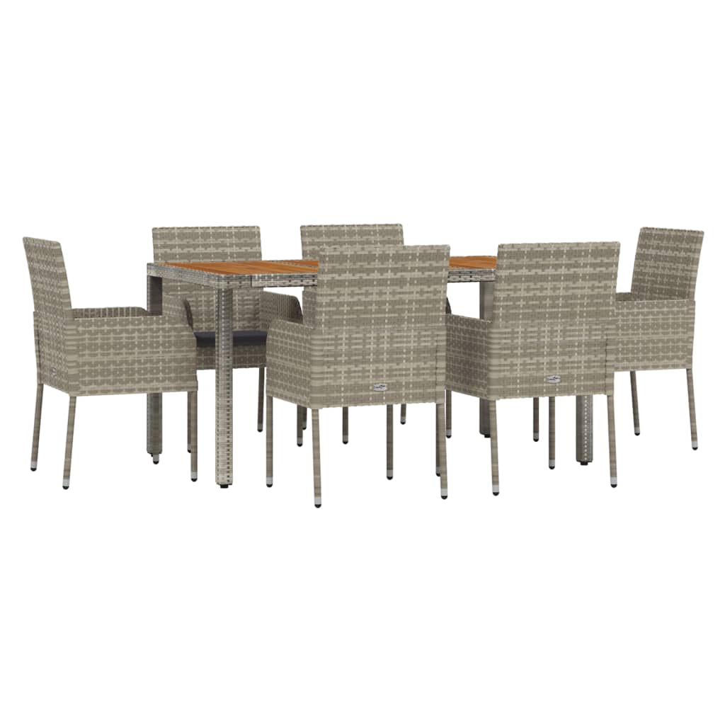 Set comedor jardín 7 pzas y cojines ratán sintético gris vidaXL