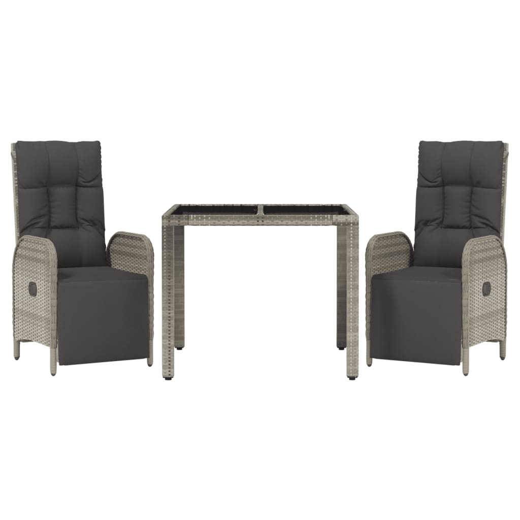 Set comedor de jardín 3 piezas con cojines ratán sintético gris vidaXL