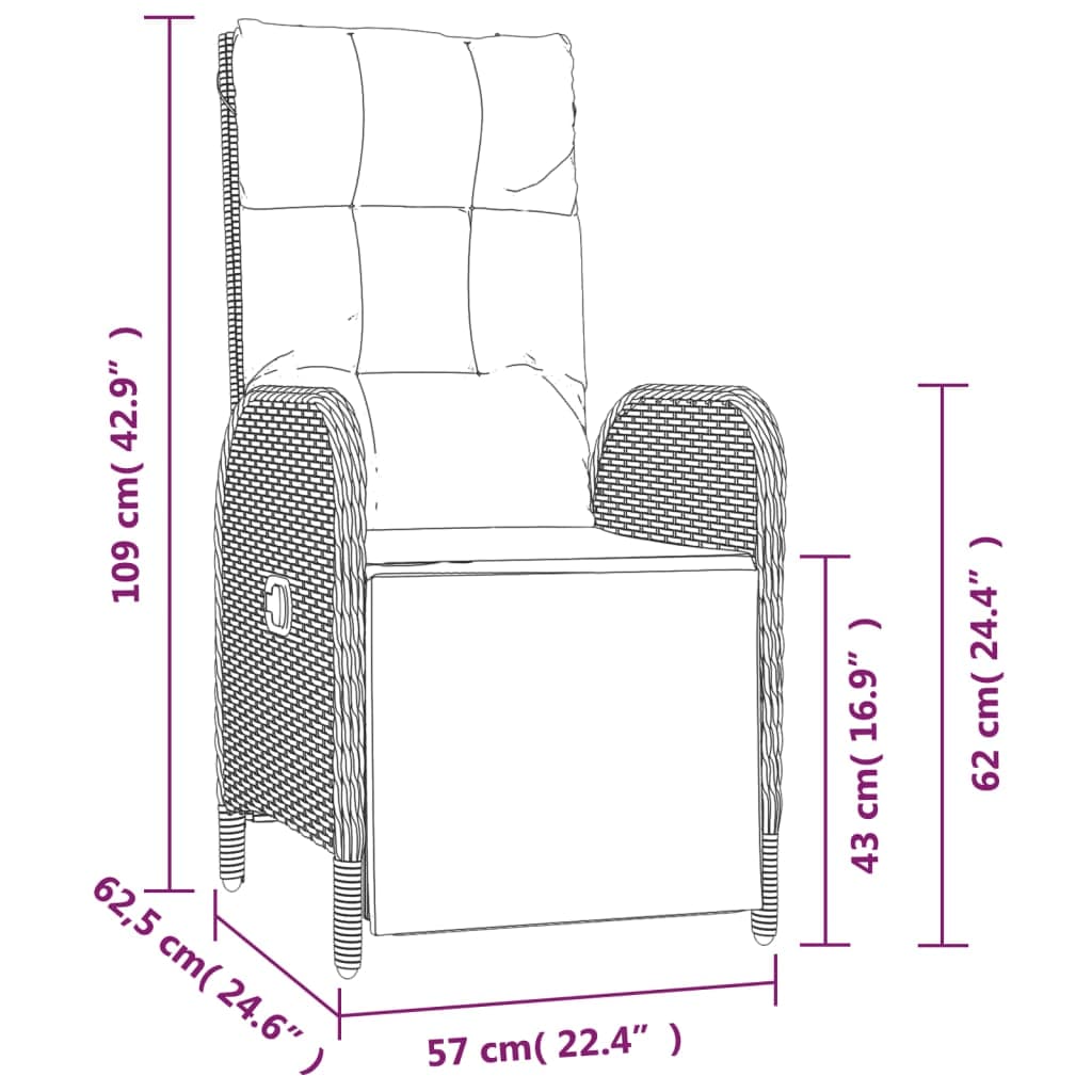 Set comedor de jardín 3 piezas con cojines ratán sintético gris vidaXL