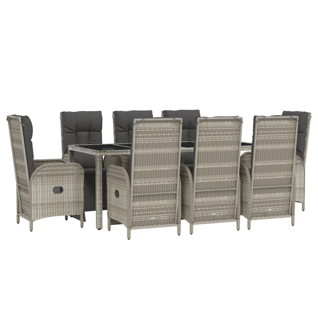 Set comedor jardín 9 pzas y cojines ratán sintético gris vidaXL