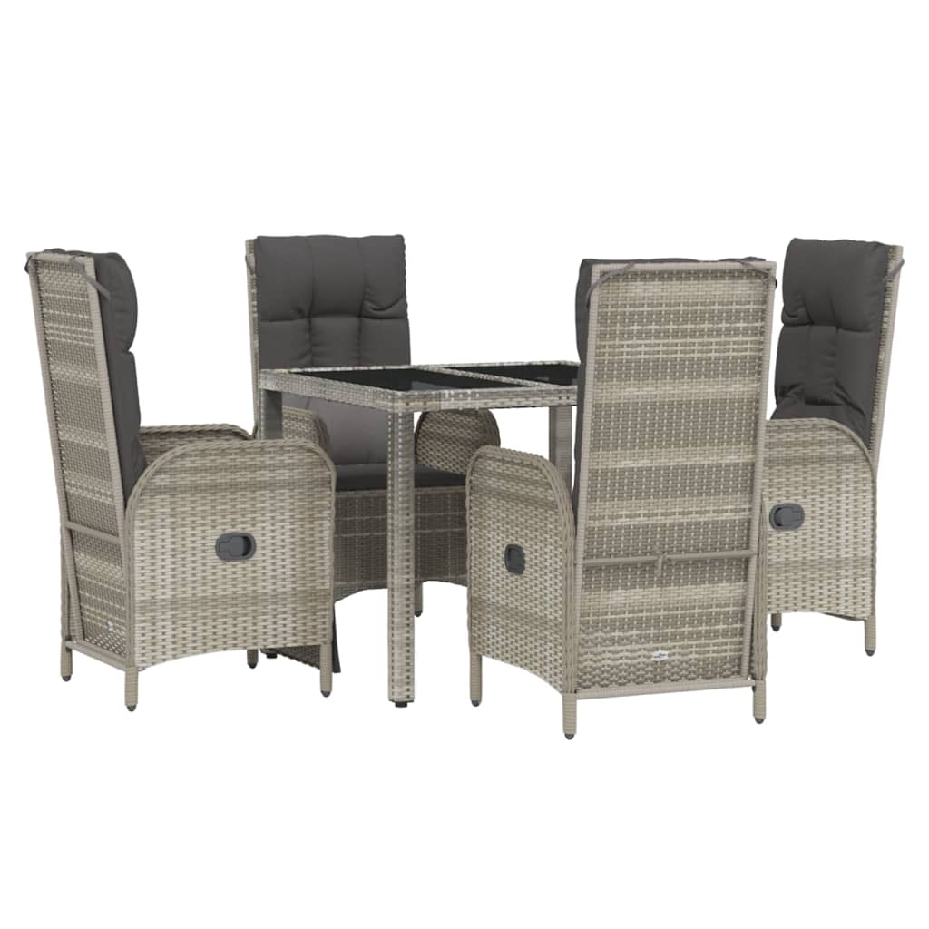 Set comedor de jardín 5 piezas con cojines ratán sintético gris