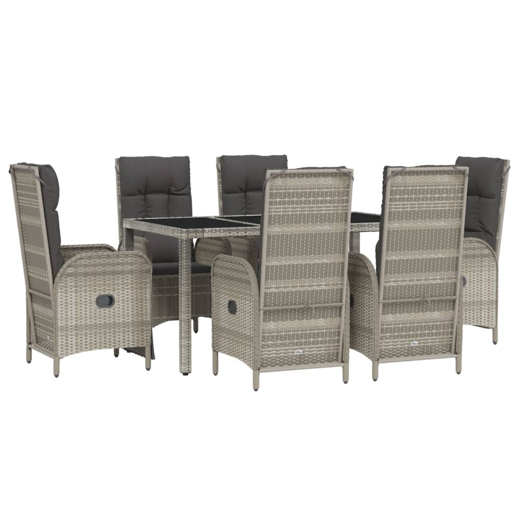 Set comedor jardín 7 pzas y cojines ratán sintético gris vidaXL