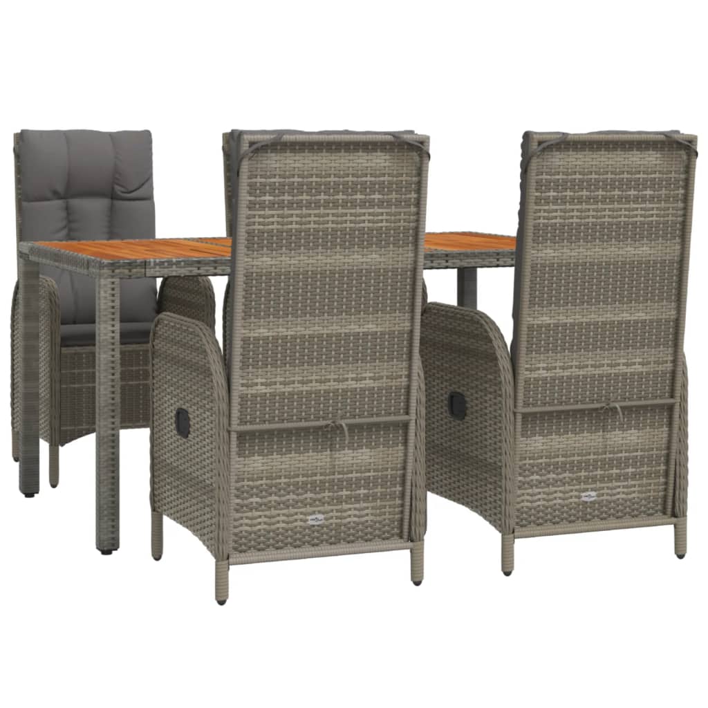 Set comedor de jardín 5 piezas con cojines ratán sintético gris