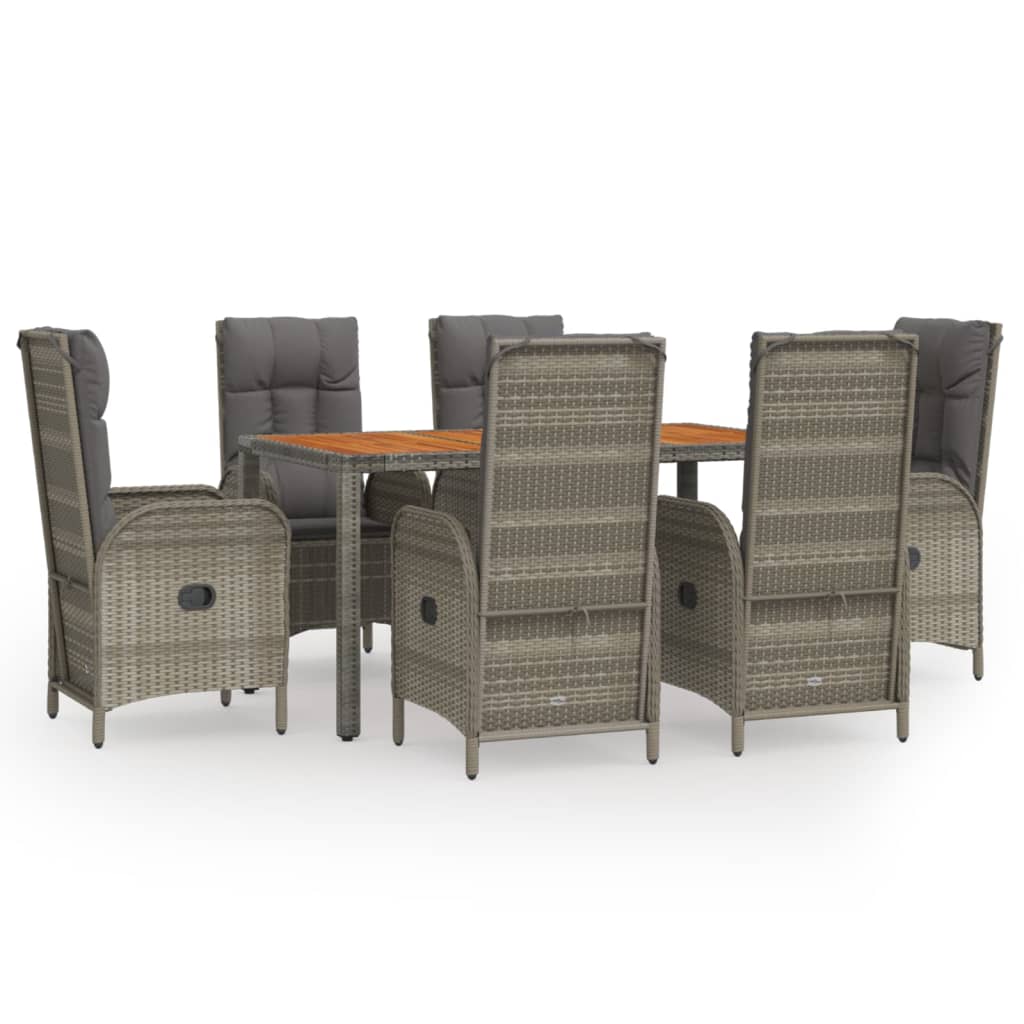 Set comedor jardín 7 pzas y cojines ratán sintético gris vidaXL