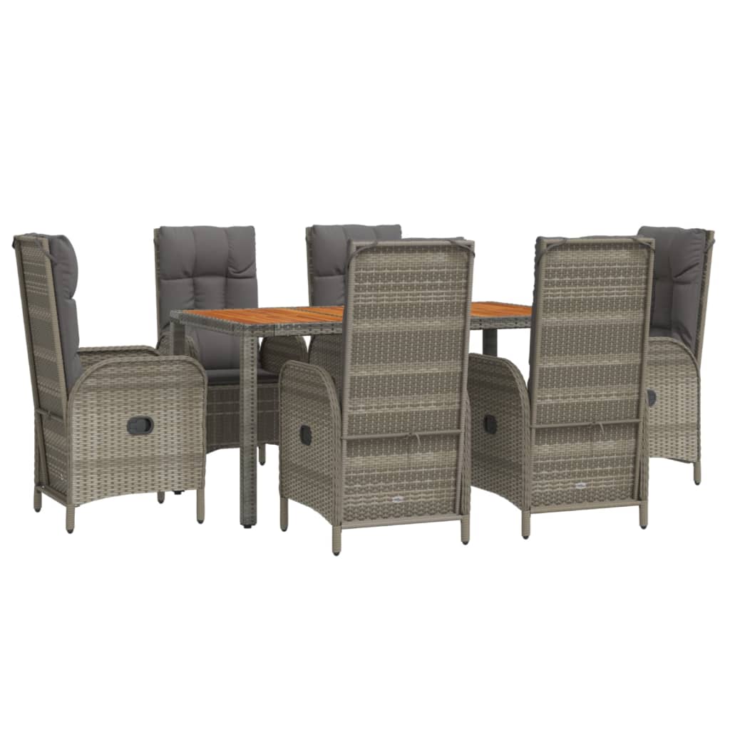 Set comedor jardín 7 pzas y cojines ratán sintético gris vidaXL