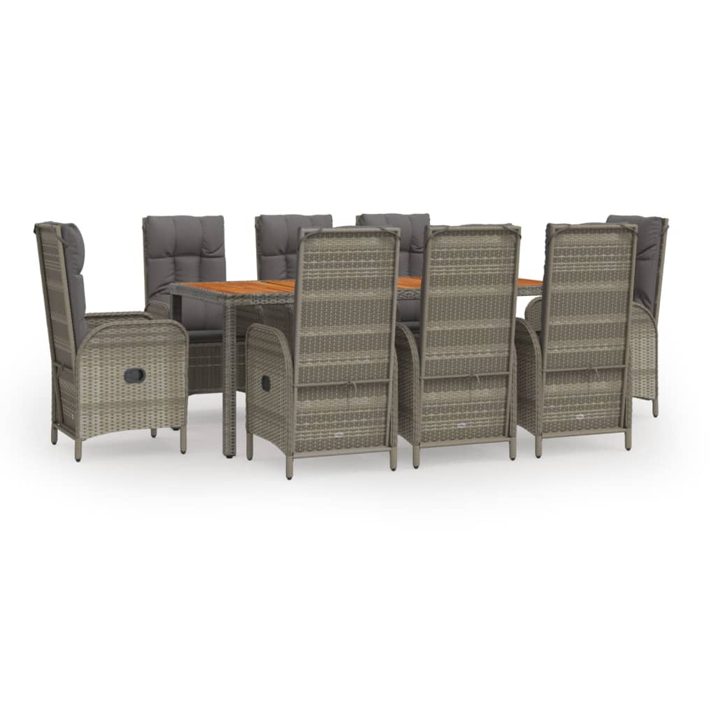 Set comedor jardín 9 pzas y cojines ratán sintético gris vidaXL