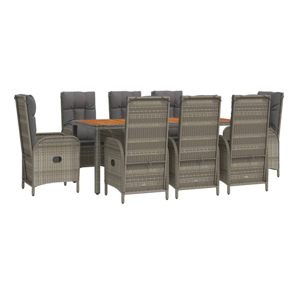 Set comedor jardín 9 pzas y cojines ratán sintético gris vidaXL