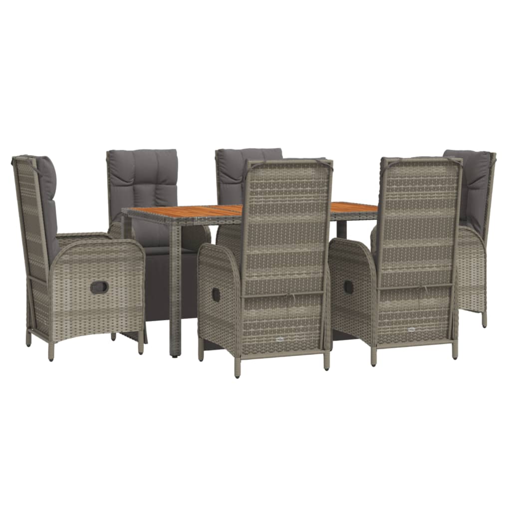 Set comedor jardín 7 pzas y cojines ratán sintético gris - Vetonek