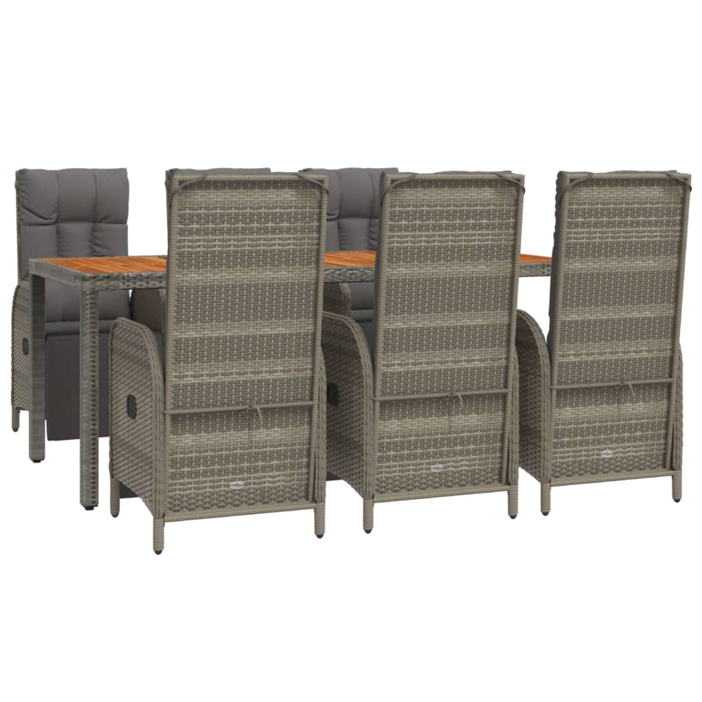 Set comedor jardín 7 pzas y cojines ratán sintético gris - Vetonek