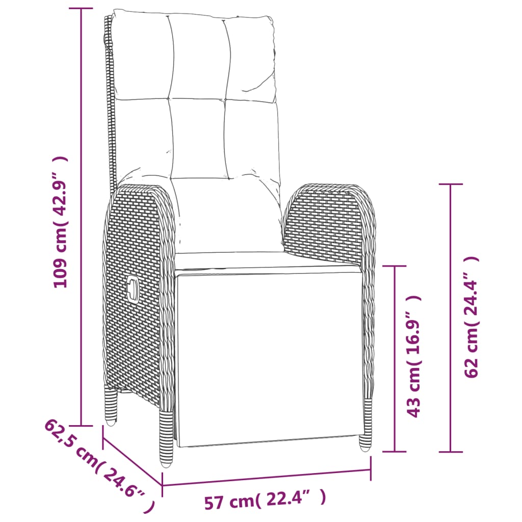 Set comedor jardín 7 pzas y cojines ratán sintético gris - Vetonek