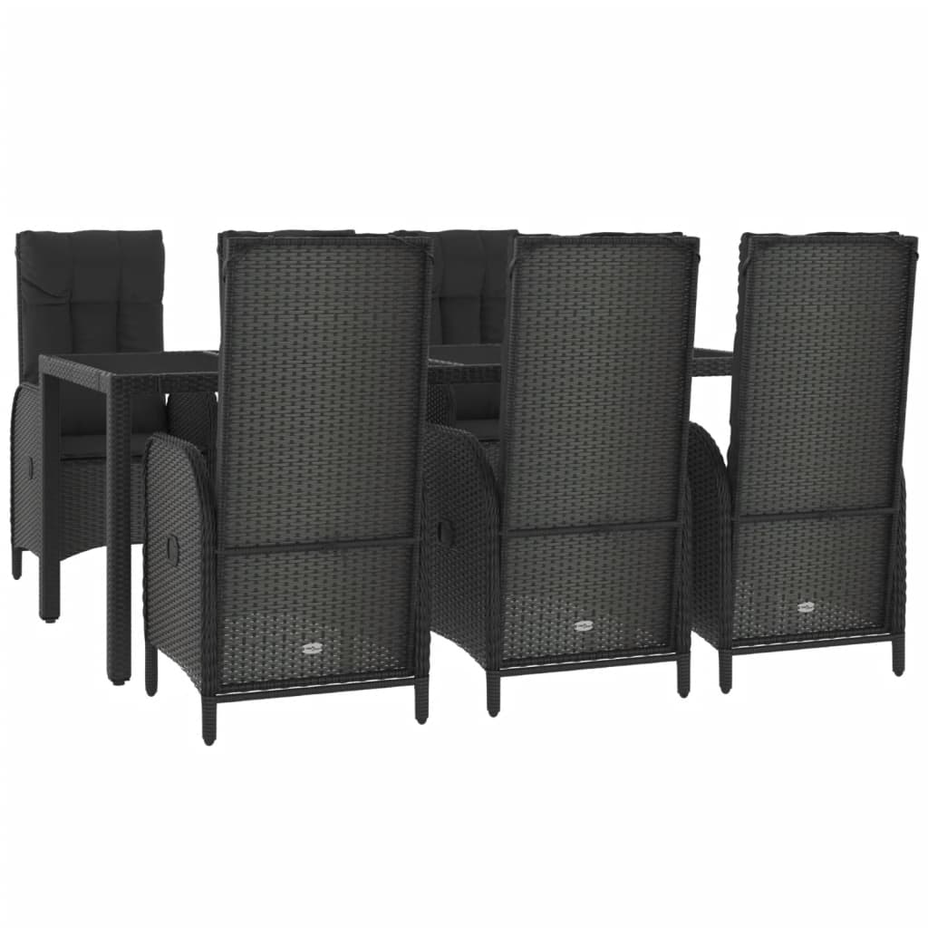 Set comedor jardín 7 pzas y cojines ratán sintético negro gris vidaXL