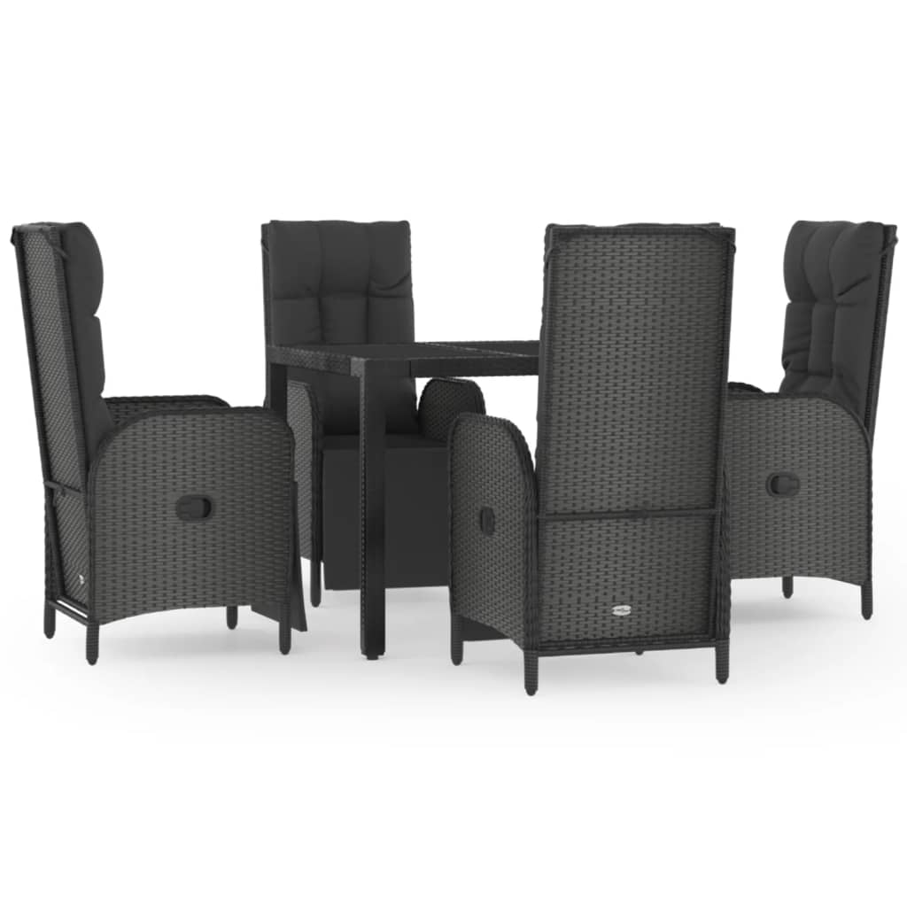 Set de muebles jardín 5 pzas con cojines ratán sintético negro vidaXL